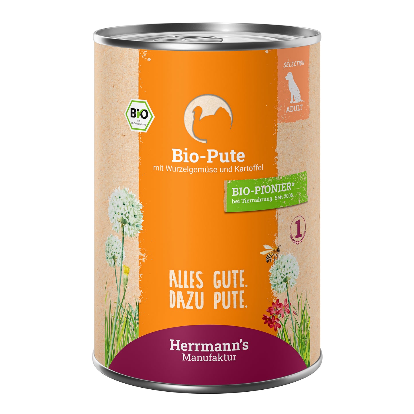 Herrmann's Pute mit Wurzelgemüse, Kartoffeln Nassfutter für Hunde