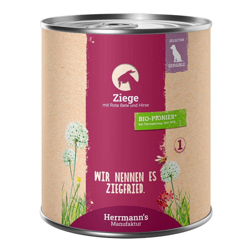 Herrmann's Ziege mit rote Beete und Hirse Nassfutter für Hunde