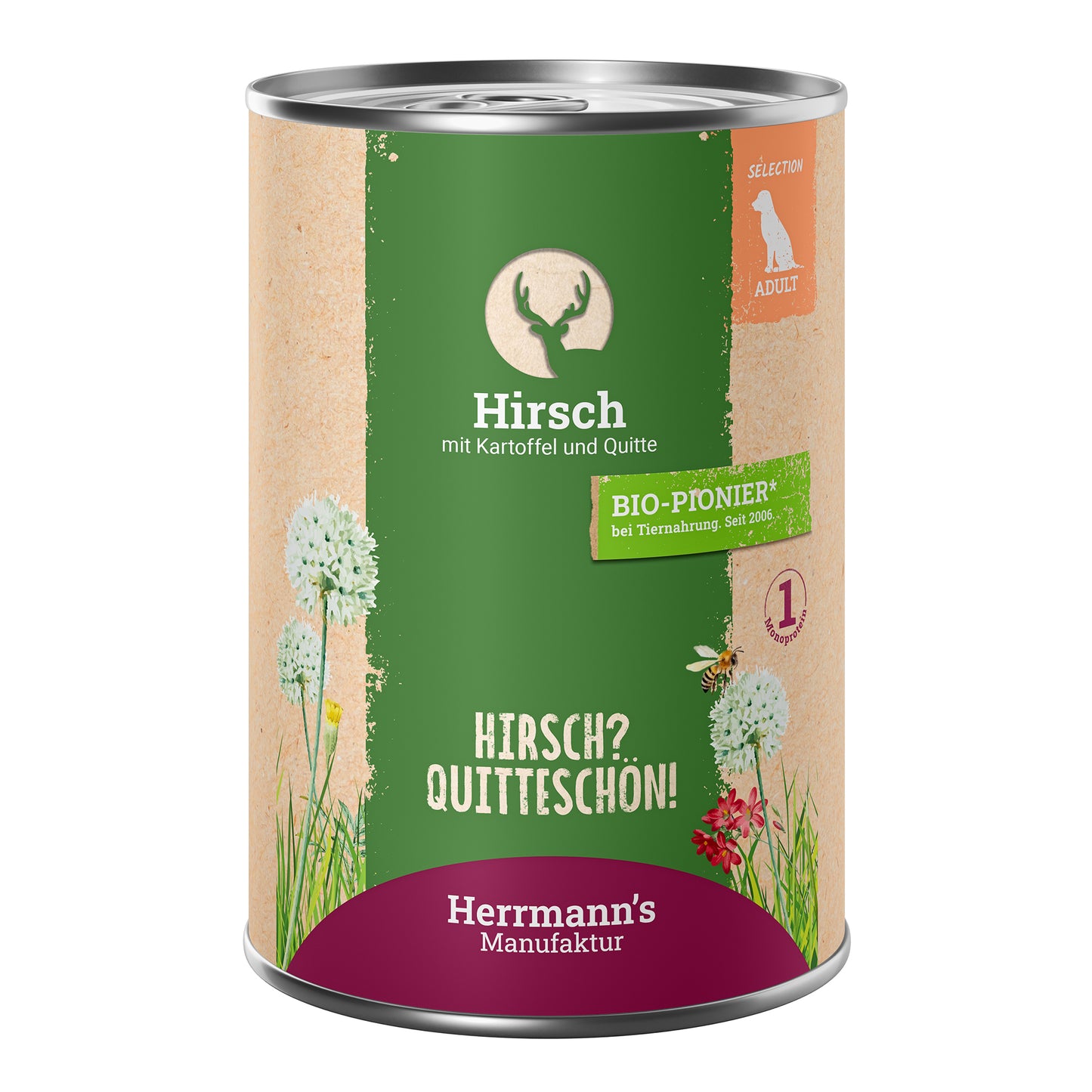 Herrmann's Hirsch mit Kartoffel und Quitte Nassfutter für Hunde