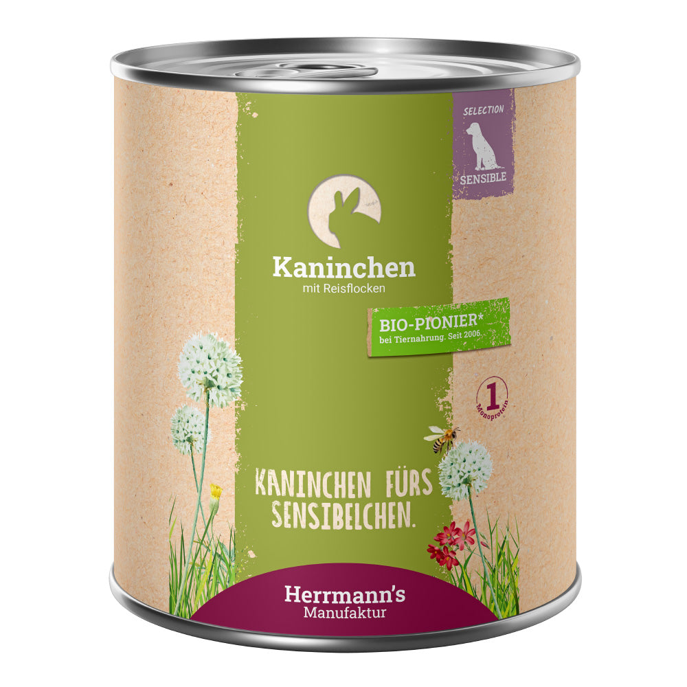 Herrmann's Kaninchen mit Reisflocken Nassfutter für Hunde