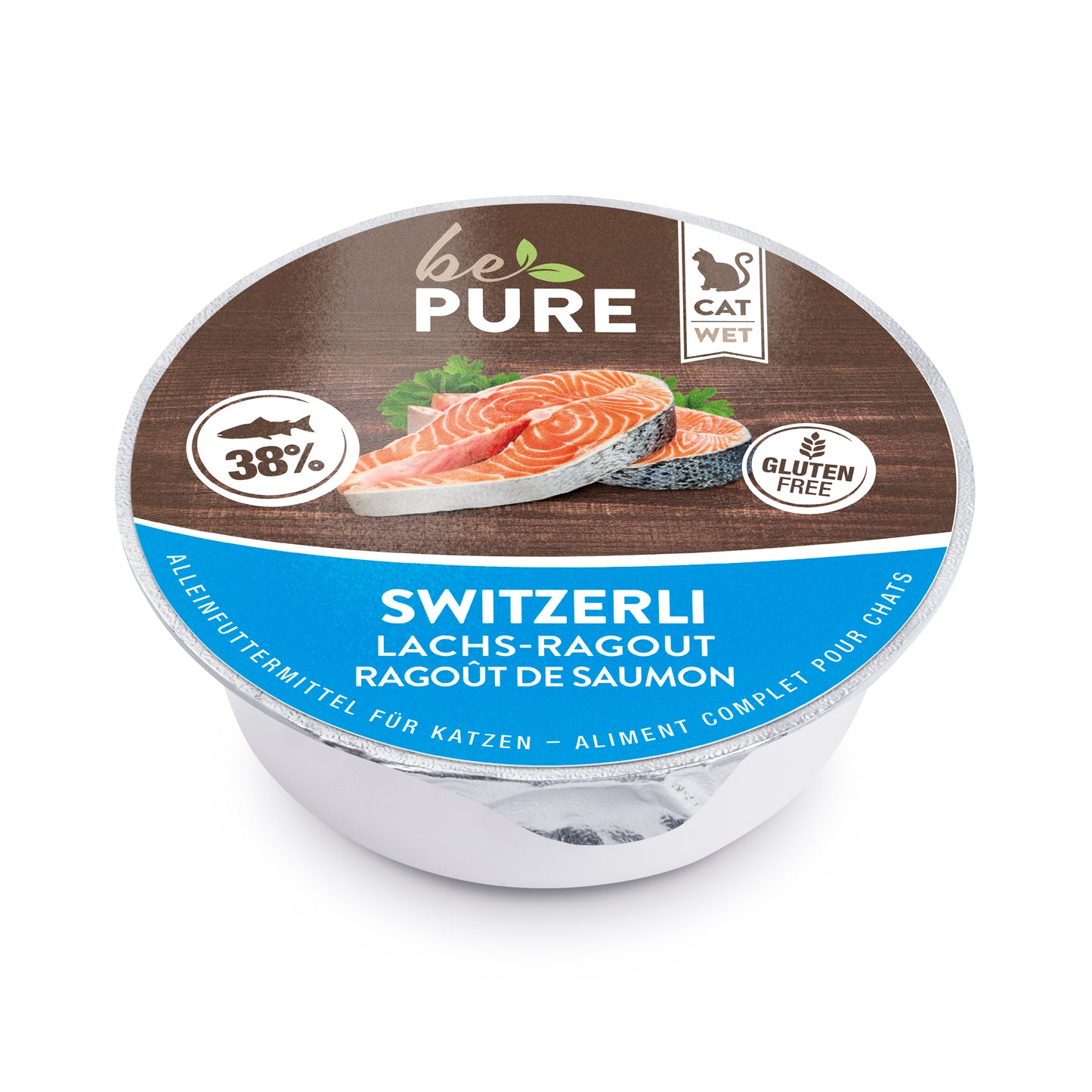 bePure Switzerli mit Lachs-Ragout Nassfutter für Katzen