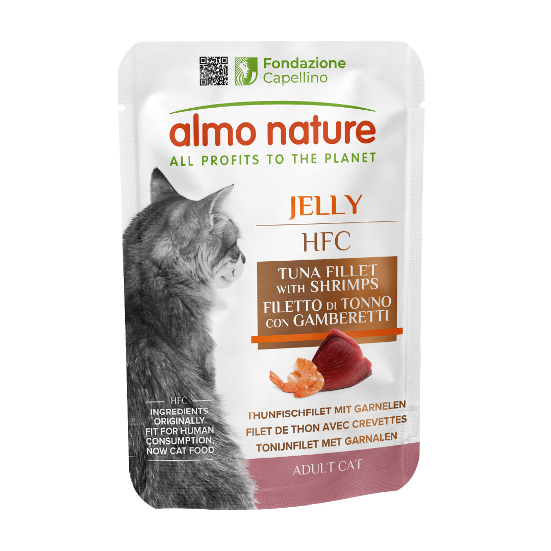 Almo Nature HFC Jelly Cat Thunfischfilet mit Garnelen Nassfutter für Katzen