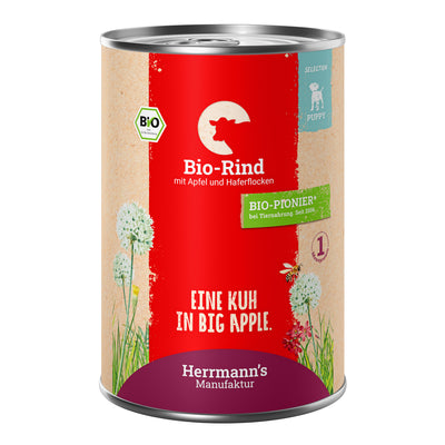 Herrmann's Puppy Rind mit Apfel und Haferflocken Nassfutter für Hunde