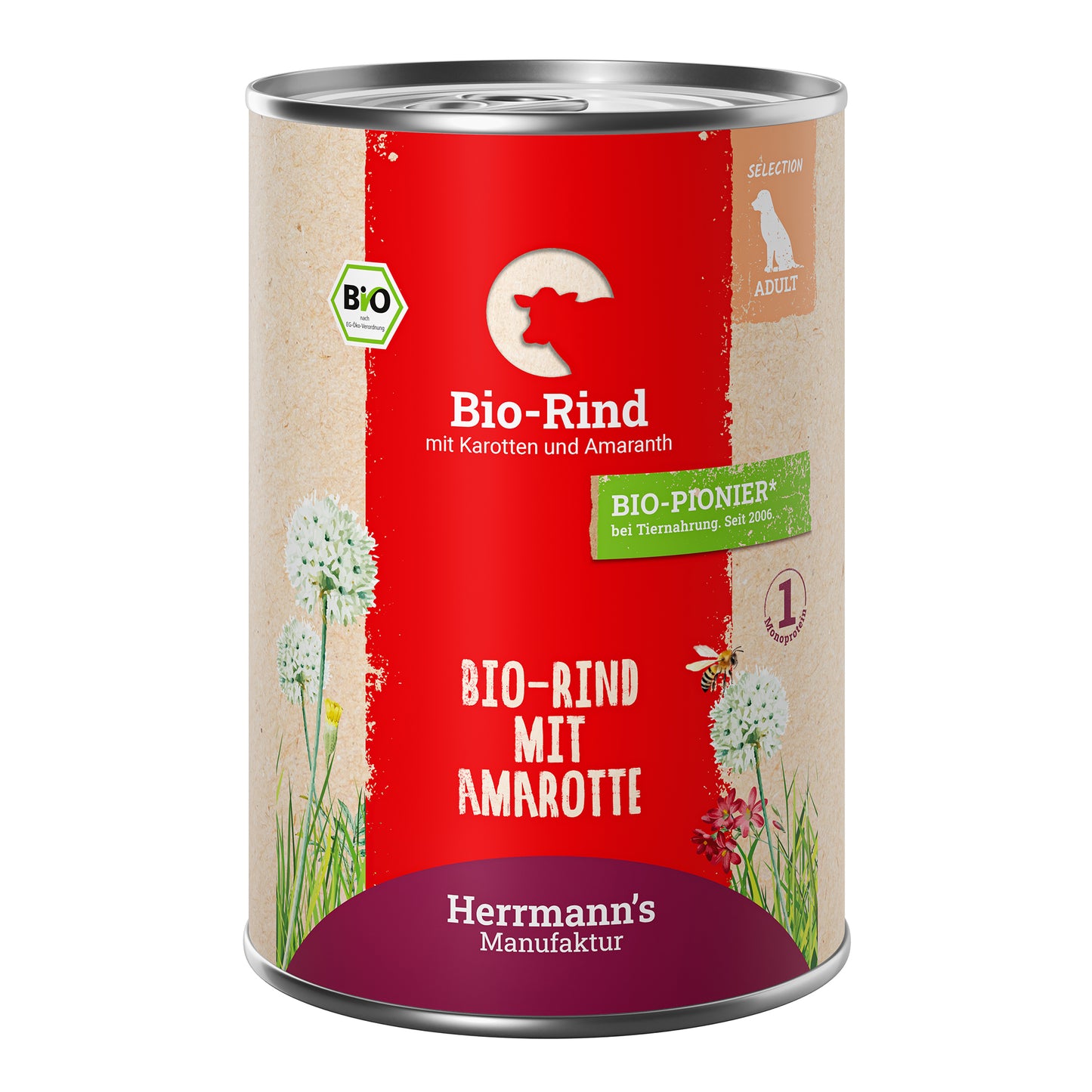 Herrmann's Rind mit Karotten und Amaranth Nassfutter für Hunde