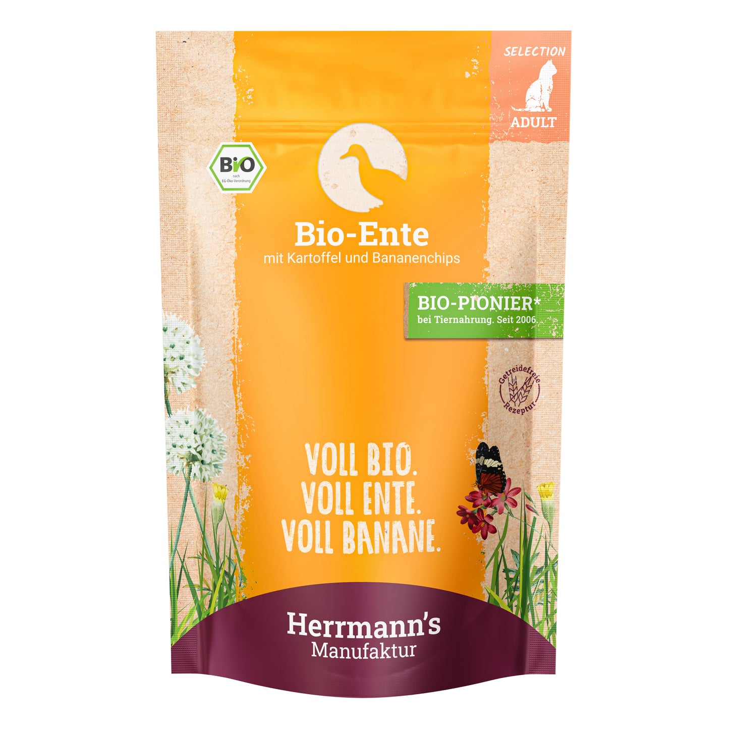 Herrmann's Bio Ente mit Kartoffeln und Bananenchips Nassfutter für Katzen