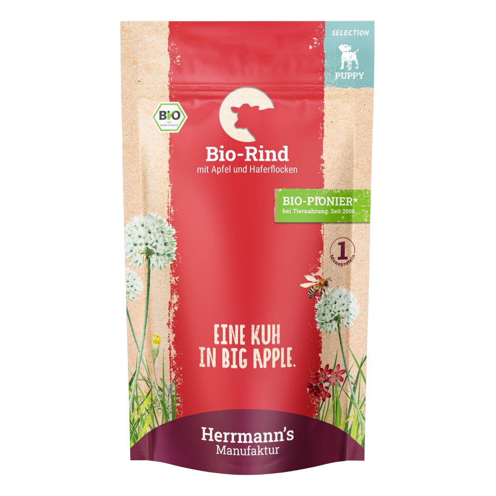 Herrmann's Puppy Rind mit Apfel und Haferflocken Nassfutter für Hunde