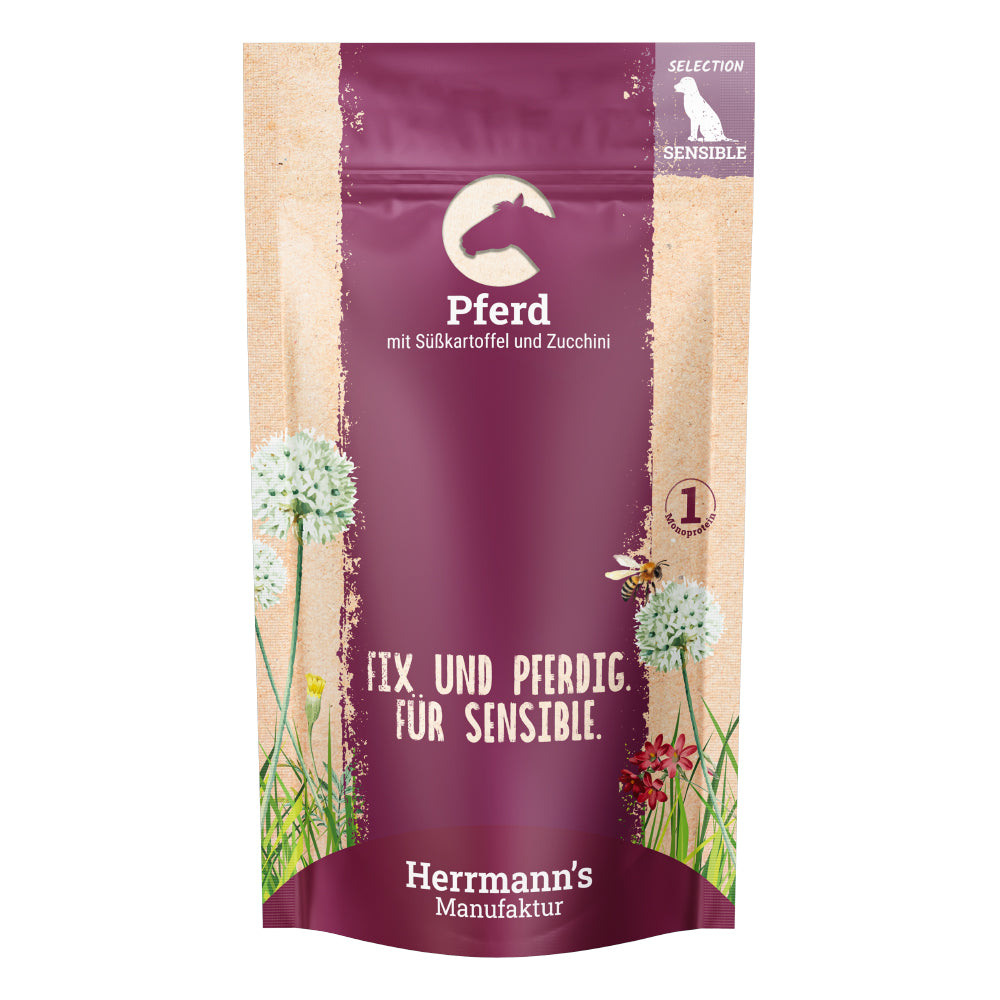Herrmann's Pferd mit Süsskartoffel und Zucchini Nassfutter für Hunde