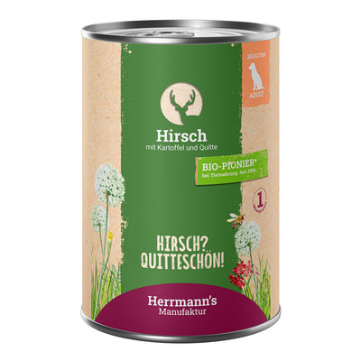 Herrmann's Hirsch mit Kartoffel und Quitte Nassfutter für Hunde