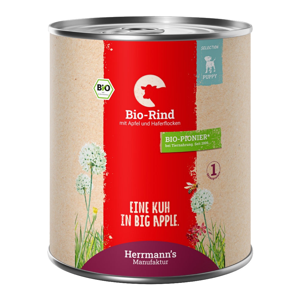 Herrmann's Selection Puppy Bio Rind mit Apfel und Haferflocken Nassfutter für Hunde