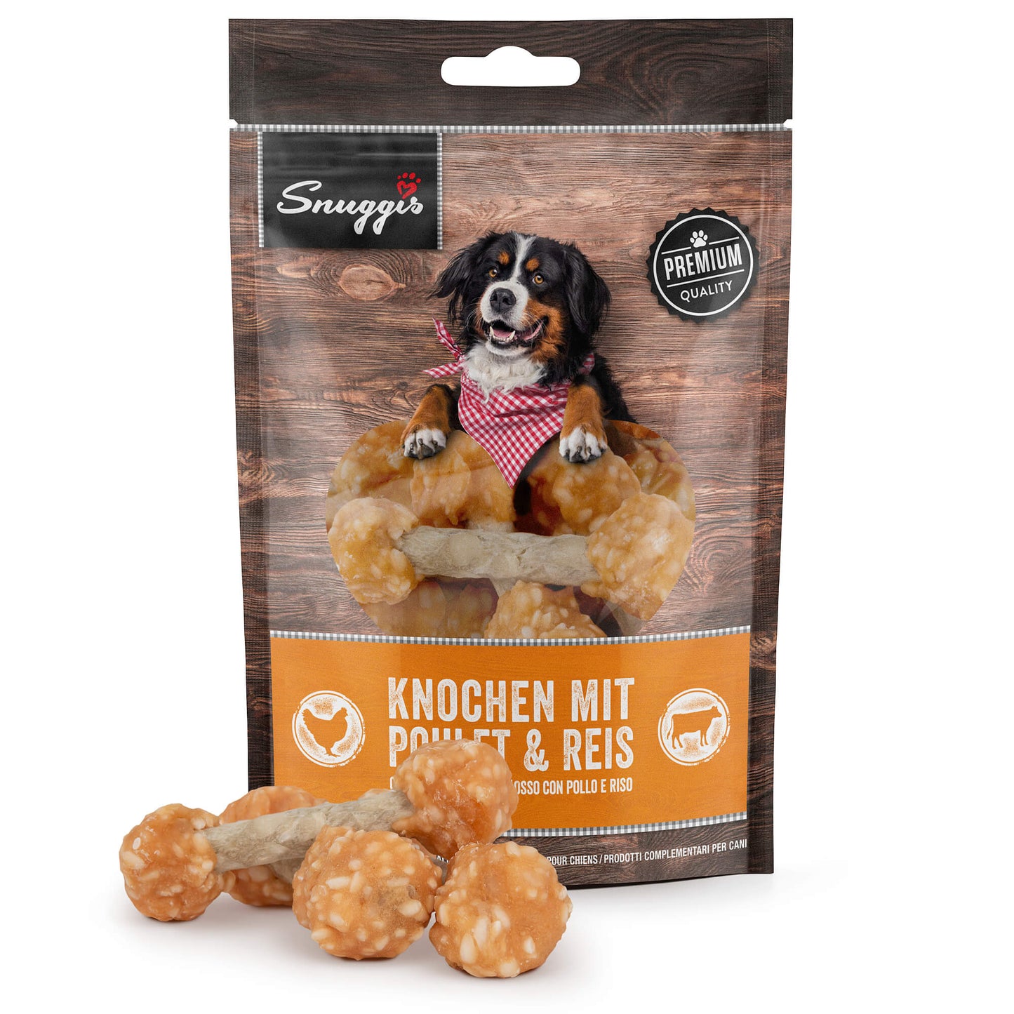 Snuggis Knochen mit Huhn und Reis Snack für Hunde