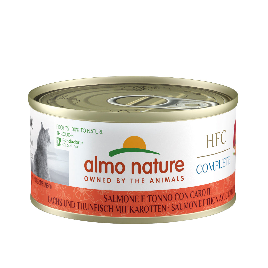 Almo Nature HFC Complete mit Lachs und Thunfisch mit Karotten Nassfutter für Katzen